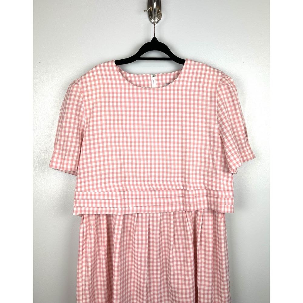 Vintage Sunshine Starshine Pink White Gingham Plaid Dress 12 Midi Cottagecore - Picture 2 of 7
